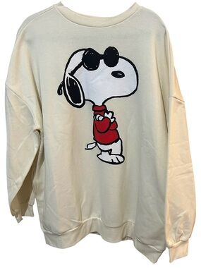 [SINSAY] Peanuts Snoopy Joe Cool Oversized Sweatshirt Ivory Cream Size XL